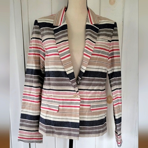 Joie Multi Colored Striped Linen Cotton Blazer - Picture 1 of 11